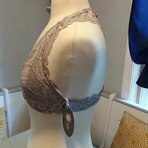 POL taupe lace t back halter bralette - Picture 4 of 7